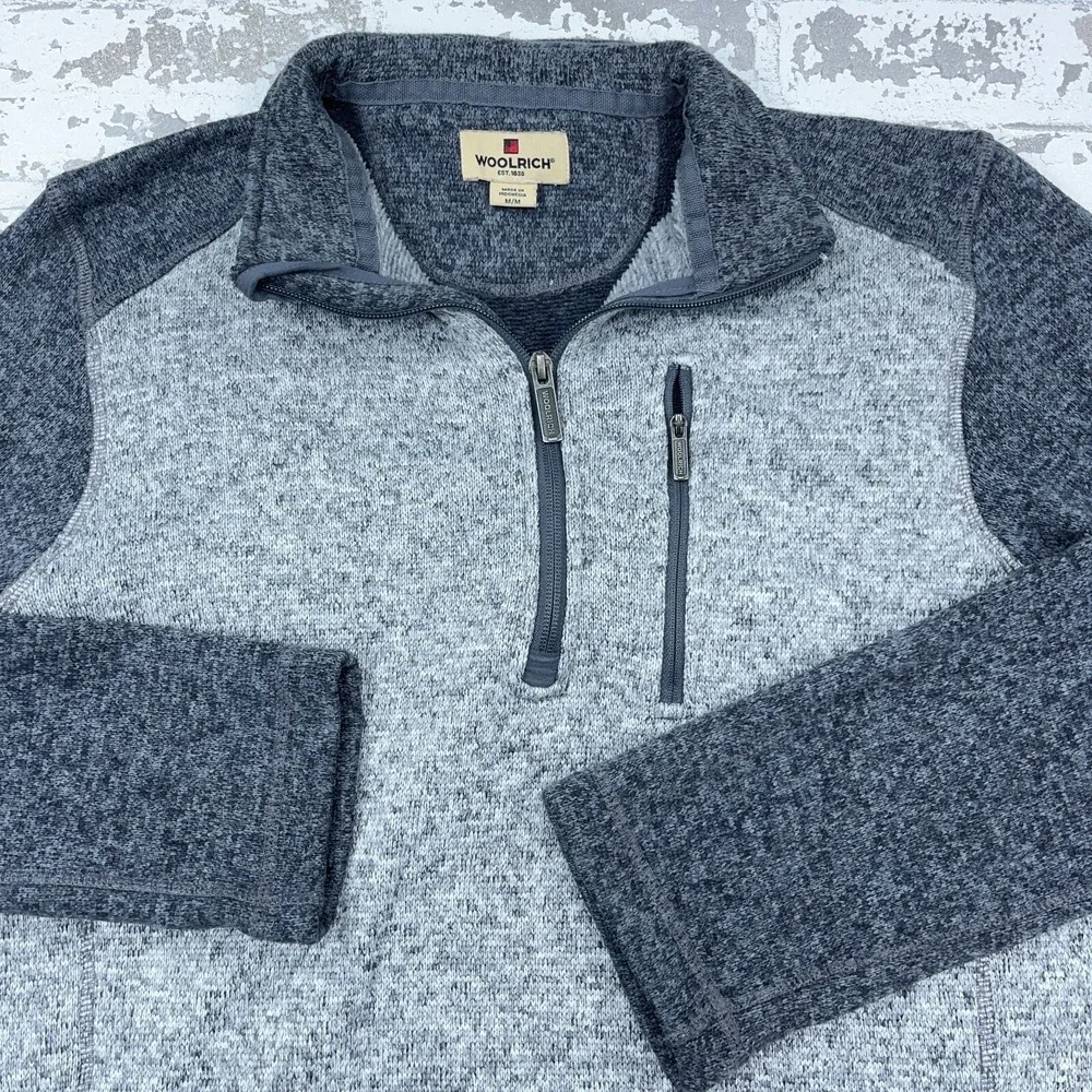 Woolrich Sweater Men‎ Medium Gray Fleece Pullover Quarter Zip Jacket Heather A13